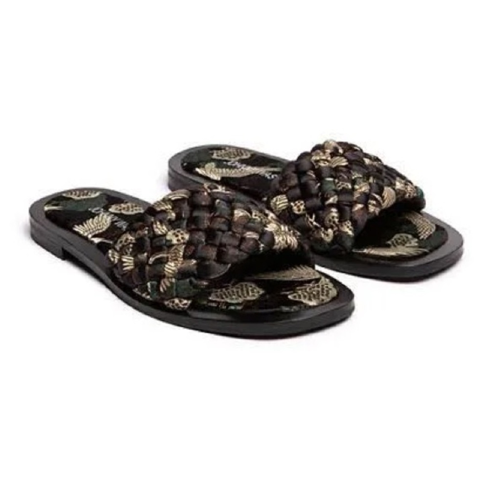 New Johnny Was US 6 Black Woven Crane Sandal Chic Boho JWS4122